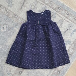 Janie and Jack Baby Girls Bow Dotted Navy Dot Bow Dress Sz12-18m